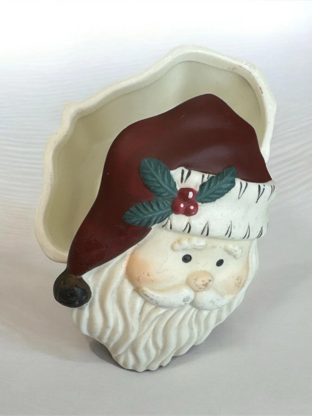 Holiday Ceramic Goose and Santa Trinket and 4 Beaded Napkin Rings